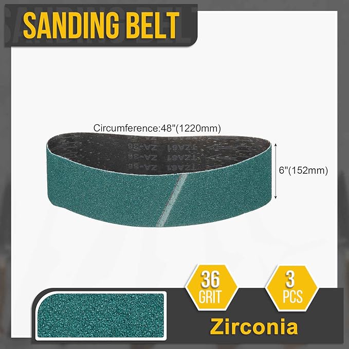 6 x 48 Inch Sanding Belt, 3 Pcs 36 Grit Zirconia Knife Sharpener Belts Work Sharpening for Belt Sander Knife Carving Tool Metal Working