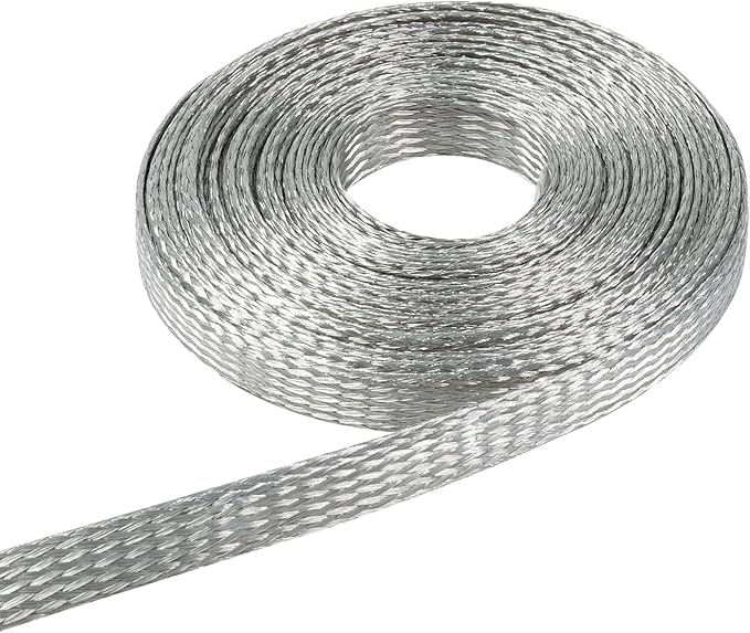 Tinned Copper Wire Shielding Sleeve, Expandable Ground Strap Wiring Braided Sleeving Metal Mesh Sheathing Cabling Wiring Protector (5/16inch - 25ft)