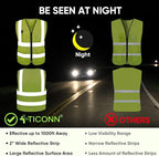 TICONN Reflective Safety Vest High Visibility Class II Mesh Vest for Women & Men Meets ANSI Standards