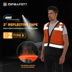 Reflective Safety vest With back plan pocket,High visibility Class 2 Heavy Duty Surveyor Vest with Zipper,Hi Vis Construction Work Vest for Men＆Women ANSI/ISEA(Orange-Bottom,XL)