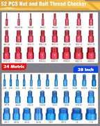 Thread Checker, 52pcs Nut and Bolt Thread Checker, 28 Inch & 24 Metric Box Set Thread Gauge, Bolt Size Finder for Size Check on Tricky and Narrow Area