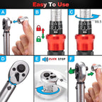 Toolwiz Bike Torque Wrench Set 1/4-Inch Drive 2-26 Nm 17.7-230.1 In-Lb 15 Pieces Torque Wrenches Tool Kit 72 Tooth Dual-Direction Click Type for Bicycle, MTB, Car Repair, Home Maintance
