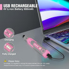 WORKPRO Cordless Rotary Tool Kit with 71pcs Accessories, 3 Variable Speeds, USB Rechargeable Mini Rotary Tool for Engraving, Sanding, Polishing, Carving, Cutting, DIY Crafts - Pink Ribbon