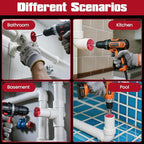 9Pcs PVC Pipe Reamer Kit, Lightweight Aluminum PVC Fitting Saver for Sch.40 CPVC, ABS, Socket Saver Plumbing Tool Includes 1/2", 3/4", 1", 1-1/4", 1-1/2", 2", 2-1/2", 3", 4", Fits 1/2" Drill