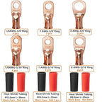 SVAAR 68pcs Battery Cable Lugs Kit 1/0 AWG 1 AWG 8 AWG Battery Cable Ends Heavy Duty Wire Lugs Copper Lugs with 3/8" & 5/16" Stud Closed End Tubular Ring Terminals Connectors with Heat Shrink Tube