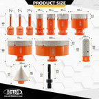 BGTEC Tile Hole Saw Kit Diamond - 12PCS 5/8-11 Thread Drill Bit 6/8/10/19/25/35/50/75/102mm+50mm Chamfer Bit+20mm Finger Bit+SDS Adapter for Pocelian Tile Ceramic Marble Granite Stoneware
