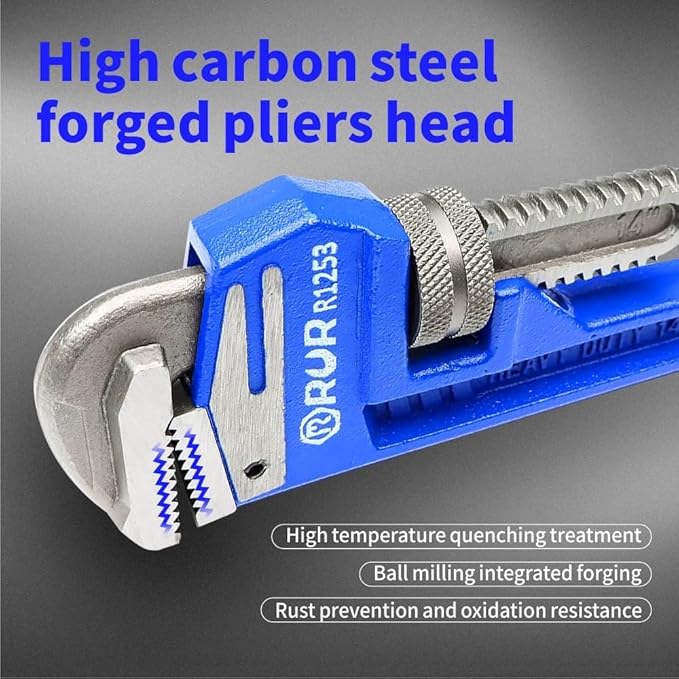 8-Inch Mini Pipe Wrench - Quick-Adjust, Soft Grip Handle - Straight Jaw Plumbing Tool for Pipe, Household Use, Vehicle Repai
