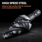 THINKWORK Four Spiral Flute Step Drill Bit, HSS Step Drill Bit 1/4"-3/4" (9 Steps) Unibit Step Drill Bit, 1/4" Shank Step Bits for Aluminum, Wood, Plastic, Metal