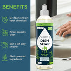 Puracy Natural Dish Soap Packs- Skin-Softening Plant-Based Dishwashing Soap, Non-Toxic Dish Soap, Organic Liquid Dishwashing Detergent Soap (Green Tea & Lime, 16 fl oz, 3 Pack)