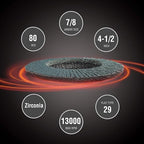 WORKPRO 20-Pack Flap Discs, 4-1/2-inch, Arbor Size 7/8-inch, T29 Zirconia Abrasive Grinding Wheel and Flap Sanding Disc, Includes 40/60/80/120 Grits