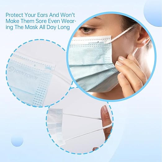 Jointown Disposable Face Masks, ASTM Level 2 Surgical Mask with 3 Ply Protection & Elastic Earloop, 100 Pack Blue