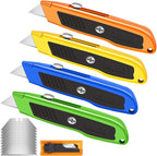 DIYSELF 4 Pack Retractable Box Cutters, Utility Knives with 10 Blades, Heavy Duty for Cardboard, Carpet, Paper