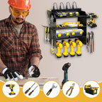 Modular Power Tool Organizer Wall Mount with Charging Station,8 Outlets,4-Layer,6 Drill Holders,4 Hooks,Metal drill holder wall mount,6.5ft Cord,Garage,Workbench,Workshop,Black