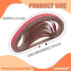 1/2 X 18 Inch Sanding Belts 80 Grit, 1/2x18 Inch Ceramic Sanding Belt for Belt Sander, Metal Finishing, Rust Removal, Woodworking, 20 Pcs