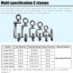 2-Pack Small C Clamps – 304 Stainless Steel Beam Clamps with M10 Screw Ring | Adjustable, Rust-Resistant I Beam Clamps for Ring Beams, Welding, Woodworking, Plants & Desk Use. Wide Jaw Openings(100MM)