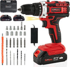 BEHAPPY Cordless Drill Set, 21V Power Drill Kit, Electric Power Drill Set with 2 Batteries and Charger, 25+3 Torque Setting, 2 Speed, 315 In-lb, LED, 23pcs Drill Bit, Impact Drill Set for Home, DIY