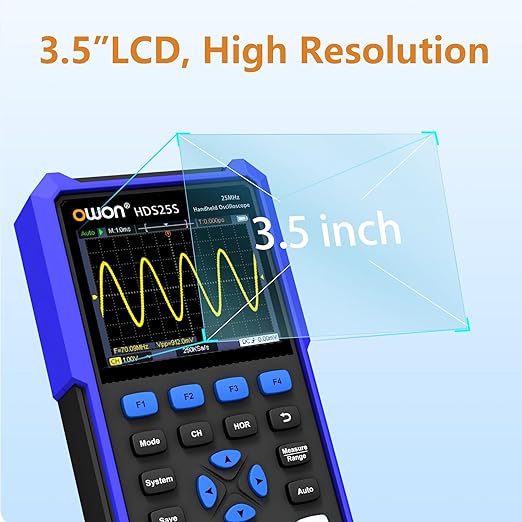 OWON Oscilloscope Multimeter, OWON HDS25S Dual Channel Handheld Oscilloscope with 10MHz Waveform Generator with 250 MSa/s Sample Rate for Multi Tester