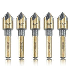Countersink Drill Bit Set, 5 Pieces High Speed Steel 82 Degree 5 Flute 6mm Round Shank Mill Cutter Bit Countersink in Sizes 1/2" Set with Carrying Case.