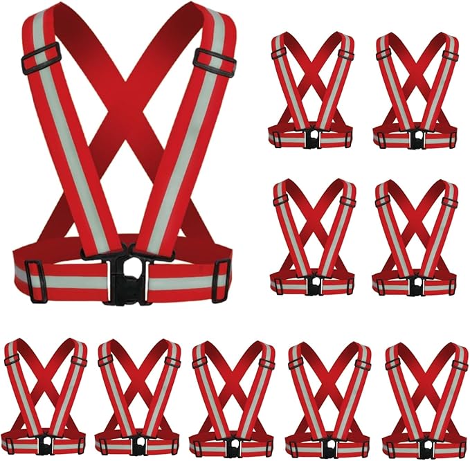 Reflective Strap Safety Vest Gear - 2-10 Pack Adjustable High Visible Reflective Running Gear for Women Men Night