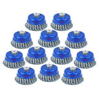 SALI 12 Pack Wire Cup Brush, 4 Inch Twisted Knotted Cup Brush for Grinders, with 5/8-11 Inch Arbor for Heavy Cleaning Rust, Stripping and Abrasive, for Angle Grinder