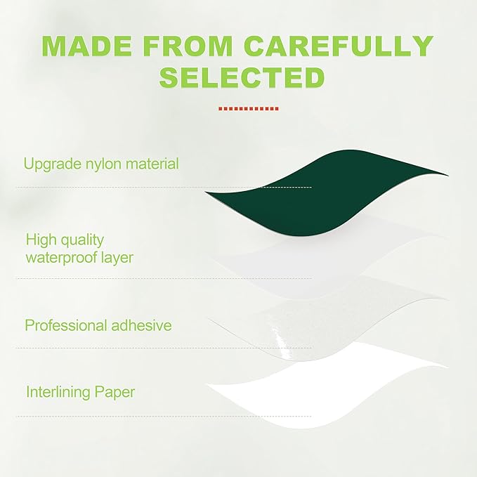 7x9in Nylon Repair Patch，Tent Repair Kit，Self Adhesive Waterproof Fabric Repair Tape for Tent, Umbrella, Sleeping Bag, Down Jackets,Knapsack.（Gemstone Green,6ps）