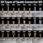 PEBA Crimping Tool Kit, 20 Types Spade Connectors, Ratchet Crimping Pliers AWG 24-14 for 2.8mm 3.5mm 3.9mm 4.8mm 6.3mm Open Barrels Pin Terminal | Speaker Connectors Terminal - Crimper Tool Kit