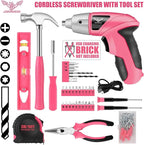 Pink Household Tool Set with 3.6V USB Electric Screwdriver, 112 PCS Home Tool Kit with Cordless Lithium-ion Drill Driver, Hand Tool Kits for Women