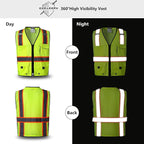 SKSAFETY 10 Pockets Professional Safety Vest, Class 2 High Visibility, ANSI/ISEA Standard, Construction Work Vest (Lime, 4XL)