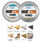Luckyway 12 Inch Miter Saw Blades 32T General Purpose & 80T Fine Finish with 1 Inch Arbor TCT Saw Blade for Cutting Wood 2-Pack