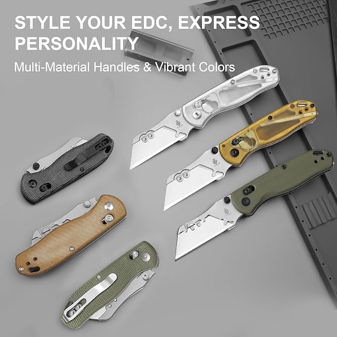 Kizer Drop Bear(Dual-screw Version) Folding Utility Knife, Clutch Lock Box Cutter EDC Pocket knife with 10PCS Razor Blades, Pocket Knives with Pocket Clip for Men Women V3619JM1