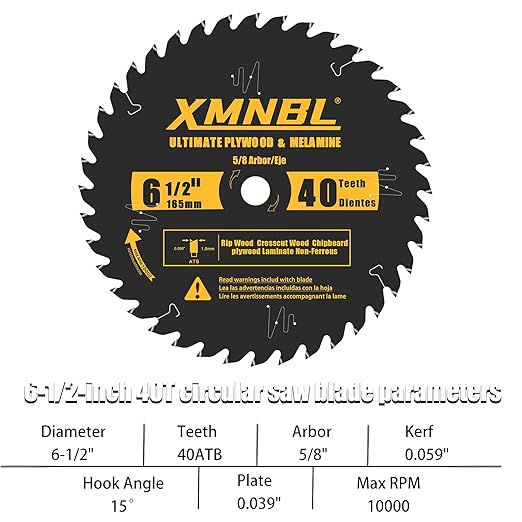 6-1/2 Inch Circular Saw Blade 40 Teeth,6-1/2 Saw Frame Ultra Fine Finish Circular Saw Blade,Compatible with for DEWALT,Makita,Skil Circular Saw,for Cutting Lumber,Plywood Material,5/8 Inch Arbor