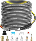 Sewer Jetter Kit for Pressure Washer 50FT, Drain Cleaner Hose 5800PSI 1/4 Inch NPT Corner with Sewer Cleaning Tool High Pressure Nozzle and Spanner Waterproof Tape