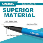 Libraton Deburring Tool with 11 High-Speed Steel Blades, 360 Degree Rotary Head, Professional Deburring Tool Kit Works on Metal, Resin, Aluminum, Copper, Plastic, 3D Printing, Wood