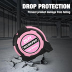 WORKPRO 25FT Pink Tape Measure, 1/8 Fractions Easy Read Measuring Tape, Retractable Nylon Coating Measurement Tape Accuracy 1/32, Magnetic Hook, Belt Clip, Rubber Protective Casing - Pink Ribbon