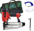 Pnumatic Finish Nailer,16Gauge nail Gun Acepts 3/4 Inch up to 2-1/2 Inch finish Nails.Brad Nailer Gun Can Hit Hardwood Ideal for Upholstery (Include 6m Air tube,1*Nail puller & Portable Bag)
