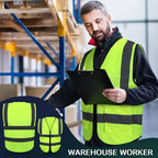 15 Pack Reflective Safety Vests with Pockets and Zipper Construction Work High Visibility Vest for Men Women(Medium,Fluorescent Green)
