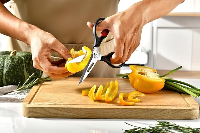 Kitchen Scissors - Heavy Duty Utility Come Apart Kitchen Shears for Chicken, Meat, Food, Vegetables - 9.25 Inch Long Black & Red