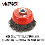 5 Pack 3 Inch Coarse Crimped Wire Cup Brush for Angle Grinder with 5/8 Inch-11 Threaded Arbor - 0.014 Inch Carbon Steel Wire -Light Duty Conditioning for Metals