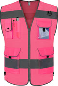 TCCFCCT Mesh Safety Vest for Men Women 9 Pockets High Visibility Reflective Vest for Safety, Work Vest with Reflective Strips, Meets ANSI/ISEA Standards, (Pink, X-Large)
