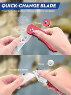 Utility Knife, BIBURY Upgraded Version Heavy Duty Box Cutter, Pocket Carpet knife with 10 Replaceable SK5 Stainless Steel Blades, Belt Clip, Easy Release Button, Quick Change and Safety Lock-Red