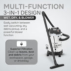 6 Gallon 3.0 Peak HP Wet/Dry Vacuum, Stainless Steel Tank, 3 in 1 Function Portable Shop Vacuum with Attachments, Ideal for Jobsite, Garage & Workshop.
