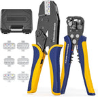 haisstronica 6 in 1 Crimping Tool Kit and Wire Stripper, Ratcheting Wire Crimper with 6 PCS Interchangeable Dies for Heat Shrink,Non-Insulated,Ferrule,Open Barrel,Insulated Connectors, men tool gifts