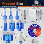 Diamond Core Drill Bit Set - BRSCHNITT Tile Hole Saw Kit 1/4" 5/16" 3/8" 1" 1-3/8"2" 2-1/2" & 2" Chamfer Bit for Porcelain Tile Ceramic Marble Granite Diamond Blade