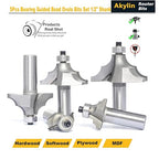 5Pcs Bearing Guided Bead Ovolo Bit Set,1/2" Shank Double Ribbed Ovolo Bits with Twin Arc,Rounding Over Radius 1/8”,5/32",9/32",5/16" and 3/8" for Wood Edging,Profiling,Molding