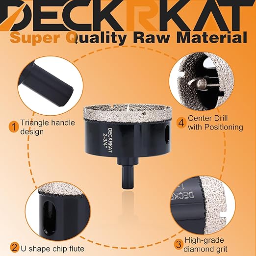 2-3/4 inch Diamond Hole-Saw Bits with Pilot Drill Bit -2-3/4" Diamond Tipped Tile Hole Saws with Guiding Bit Accurate Drilling for Porcelain Tile Ceramic Pottery Granite Stone Glass Bottles 70mm