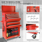 Rolling Tool Chest with Wheels, 8-Drawer Tool Box Organizer with Lock, Detachable Top Cabinet, Sliding Drawers, Tool Storage Cabinet for Garage & Workshop, Red
