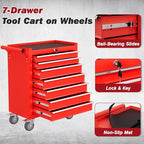 Rolling Tool Chest with Drawers, 7 Drawers Tool Chests & Cabinets, Metal Toolbox with Wheels, Lockable Storage Cabinet, Garage Tool Box with Drawers (Red, 7 Drawers)