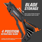 REXBETI 2-Pack Utility Knife, SK5 Heavy Duty Retractable Box Cutter for Cartons, Cardboard and Boxes, Blade Storage Design, Extra 10 Blades Included（Total 18 Blades）