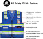Dib Safety Reflective Mesh Vest High Visibility Two Tone with Pockets and Zipper, Blue Mesh with Yellow Trim 3X