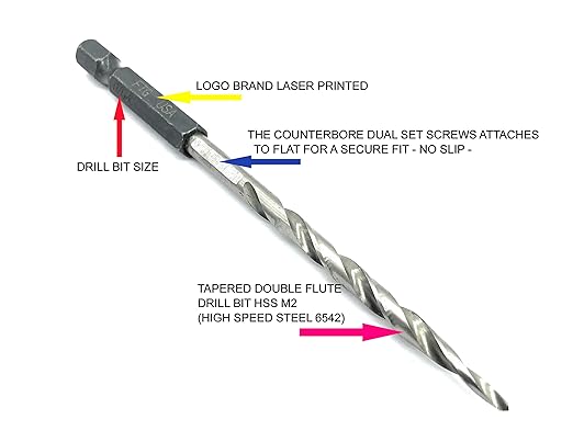 FTG USA Countersink Drill Bit Set for Wood with Tapered Drill Bit 3 Pc #4 (7/64")